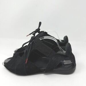 Think! Jaeh‎ Black Suede Leather Lace Up Open Toe Flat Sandals 40